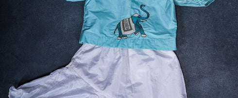 Girls Crop Top and Skirt Set Blue Chanderi Silk