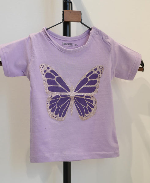 Butterfly Glitter Print Baby T-Shirt โ 100% Cotton Soft Tee for Baby Girls (6-24 Months)