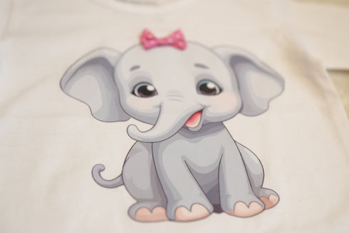 Elephant Print Baby T-Shirt with Bow – 100% Cotton Soft Tee for Baby Girls (6-24 Months)
