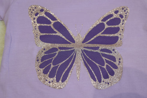 Butterfly Glitter Print Baby T-Shirt โ 100% Cotton Soft Tee for Baby Girls (6-24 Months)