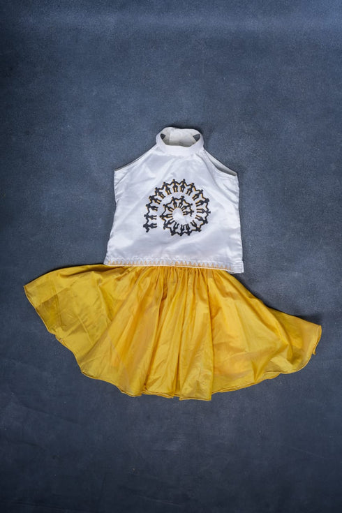 Girls Dress Tops and Skirt Set Chanderi Silk - Warli Print