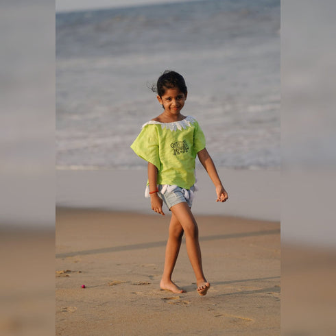 Kids Girls Tops 100% Linen with Lace and Tassels - Block Printed