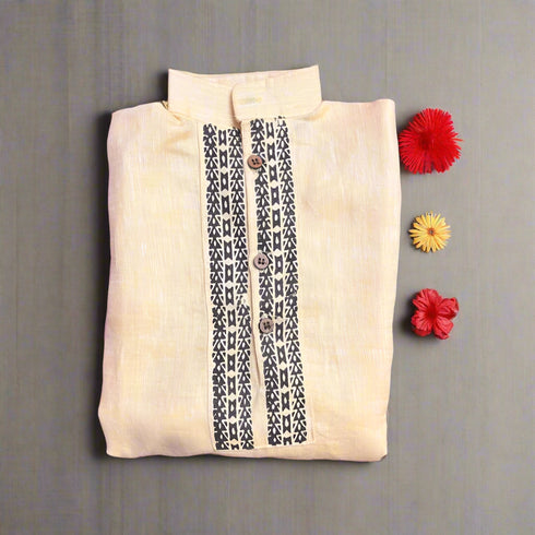 Pure Linen Block Print Yellow Kurta for Boys (2-7 Years) | Premium Kidswear