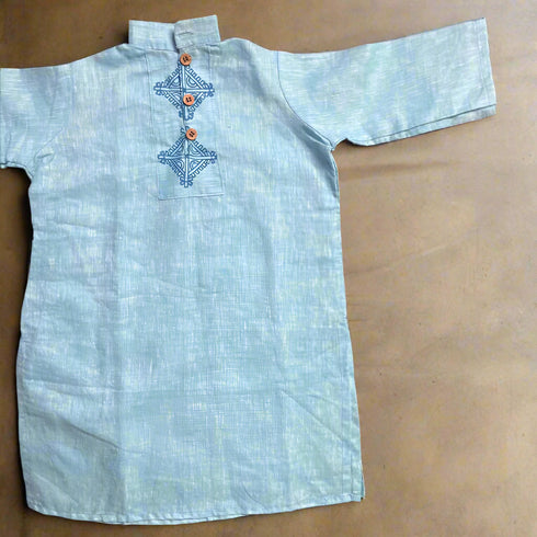 Pure Linen Block Print Blue Kurta for Boys (2-7 Years) | Premium Kidswear