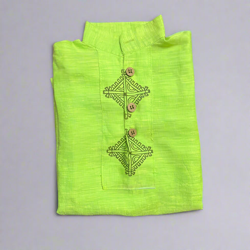 Pure Linen Block Print Green Kurta for Boys (2-7 Years) | Premium Kidswear