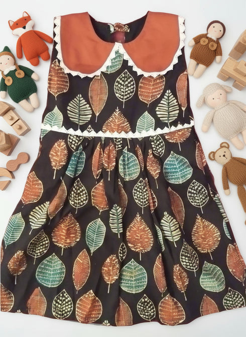 Ajrakh cotton frock with lace detail for girl aged 2 to 6 years