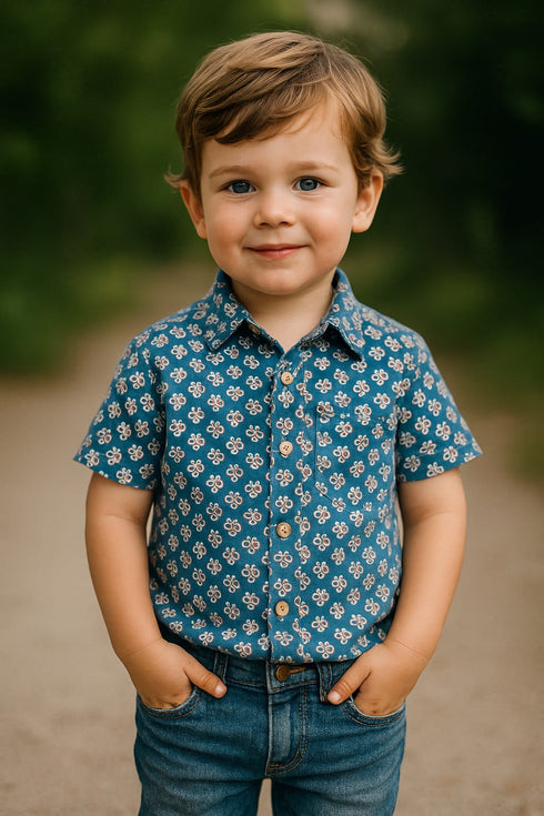 Traditional Indian shirt for kids – breathable Ajrakh cotton