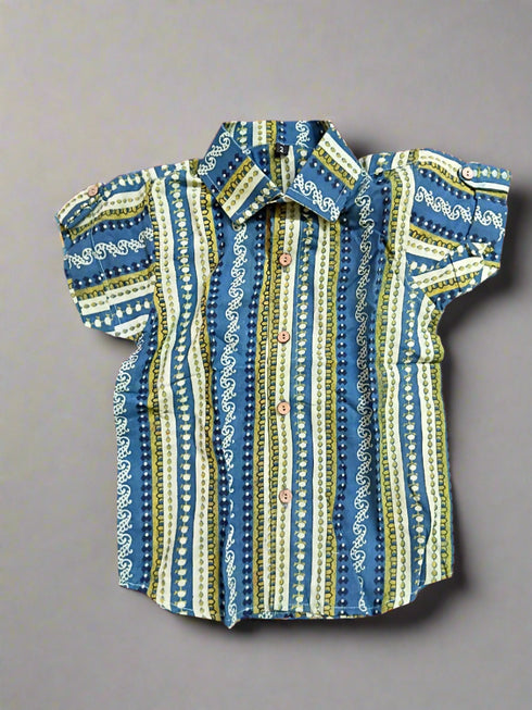 Half sleeve boys Ajrakh shirt – handmade with natural dyes