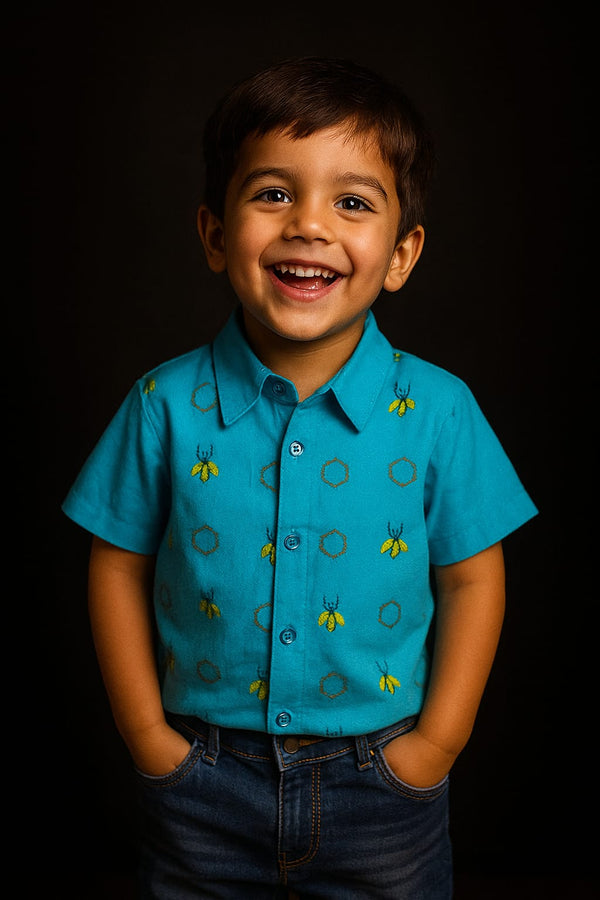 Traditional Kantha shirt for boys made from pure cotton