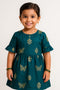 Girl wearing handmade block printed silk cotton frock in traditional Indian design (age 2-12 years)