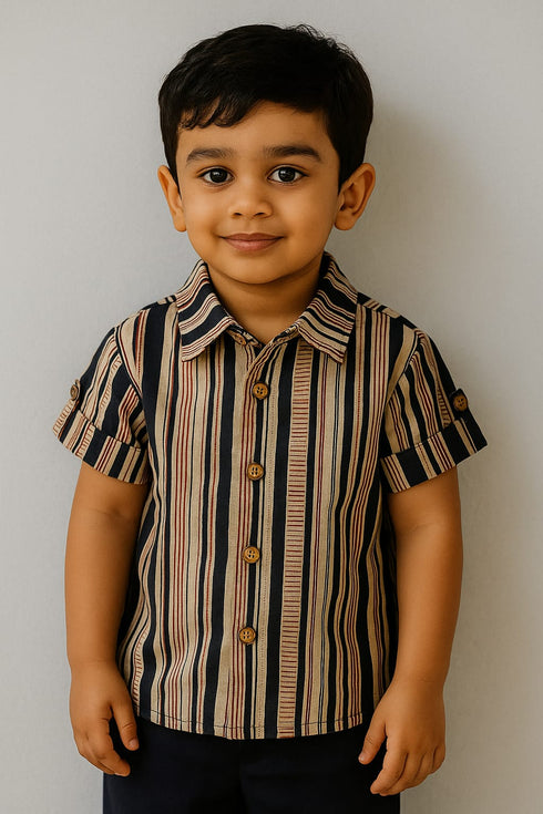 Half sleeve boys Ajrakh shirt – handmade with natural dyes