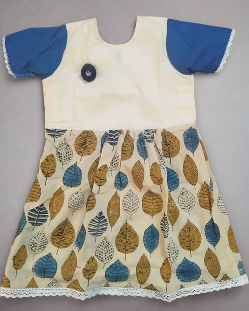 Ajrakh cotton frock with lace detail for girl aged 2 to 8 years