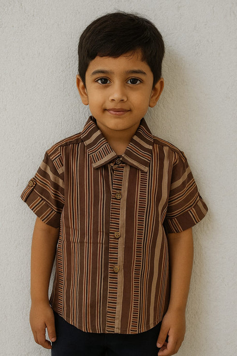 Half sleeve boys Ajrakh shirt – handmade with natural dyes