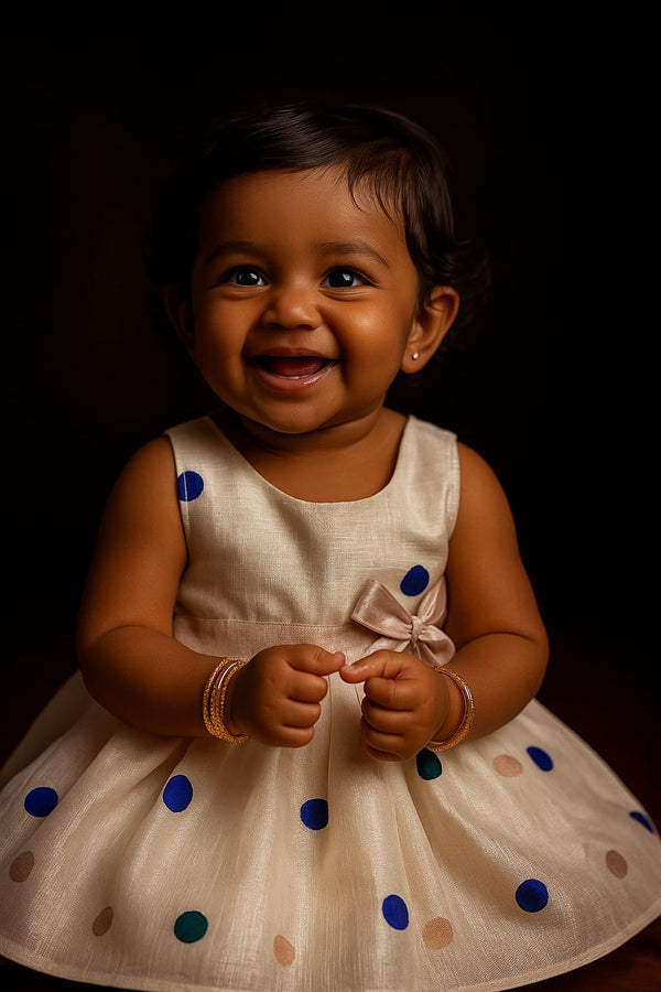 Girl wearing traditional Kerala set mundu cotton dress for Onam