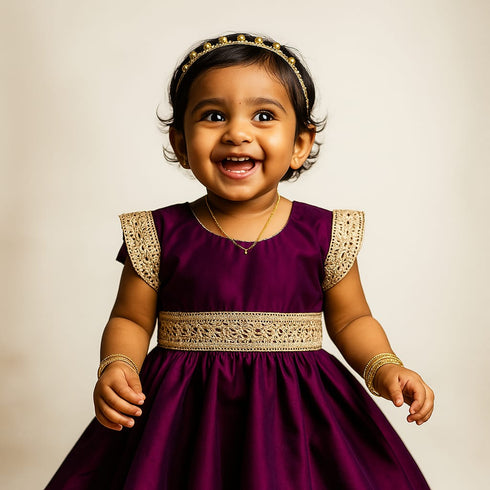 Silk cotton party dress for girl child in vibrant color