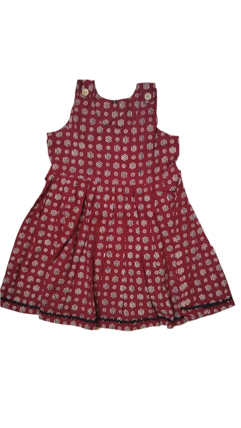 Ajrakh cotton frock with lace detail for girl aged 2 to 10 years