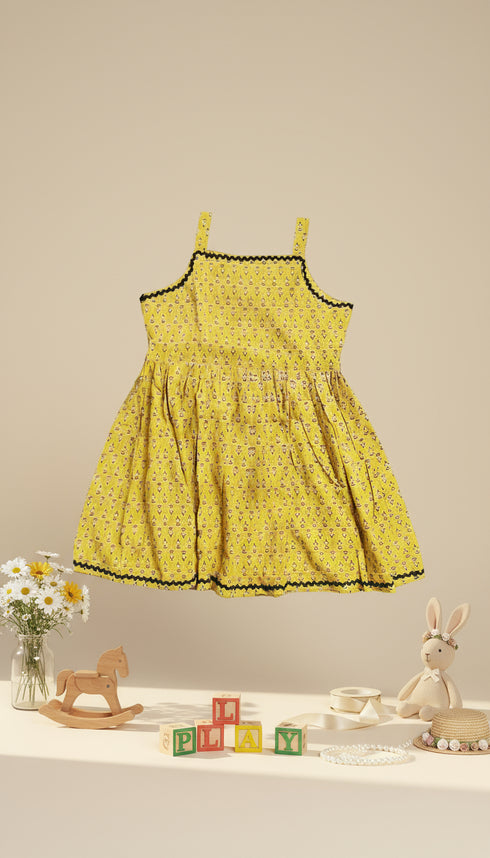 Ajrakh cotton frock with lace detail for girl aged 2 to 10 years