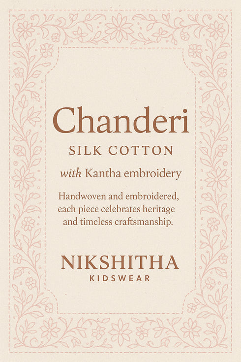 Silk Cotton Kurta Shirt & White Cotton Pant Set for Boys with Kantha Embroidery (Age 2, 4, 6 Years)