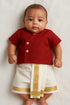 Traditional Baby Boy Dhoti Kurta Set – Red & White with Golden Border | Festive Outfit for Diwali & Special Occasions