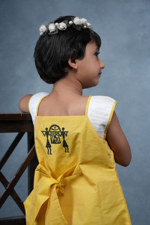 Girls Midi-Dress Chanderi Silk - Warli Print