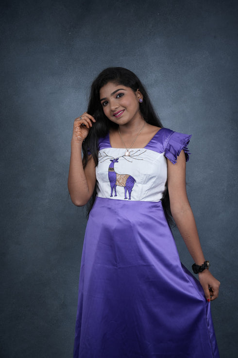 Girls Dress Purple Gond Deer - Ethnic Style Statement