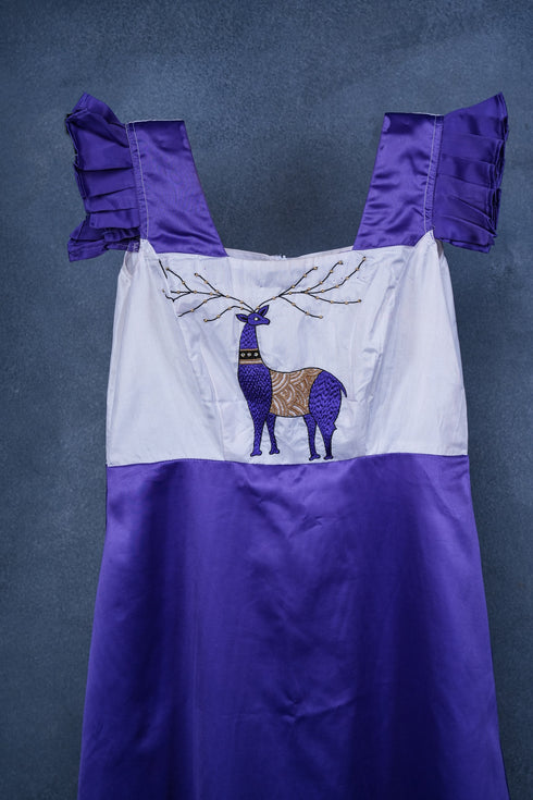 Girls Dress Purple Gond Deer - Ethnic Style Statement