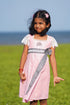 Girls Frock Pink 100% Linen Dress with Lace Sleeves – Block Printed