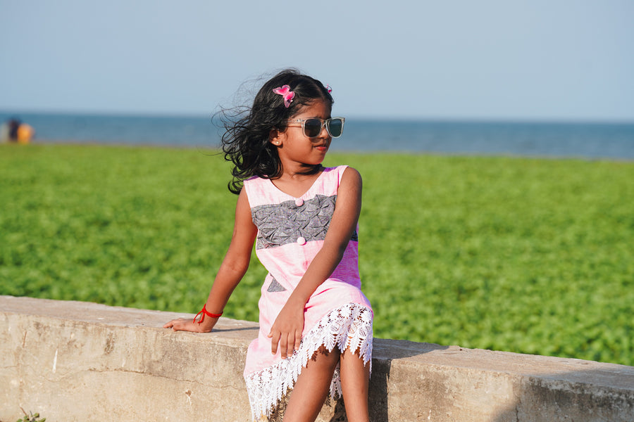 Girls Dress Pink 100% Linen Smocked