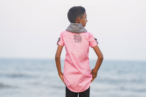 Kids Boys Shirt Linen Blend Hoodie - Block Printed