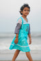 Kids Girls Dress Blue 100% Linen Lace Collared – Block Printed