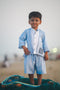 Boys Shirt and Shorts Set Blue Linen Blend