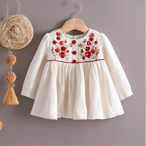 White Embroidery Linen Frock Ages 1 8 yrs