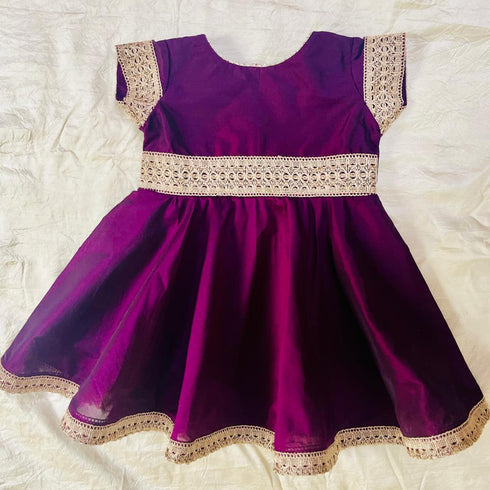 Kids Girls Plum Silk Cotton Dress Frock ( Ages 0 to 12)