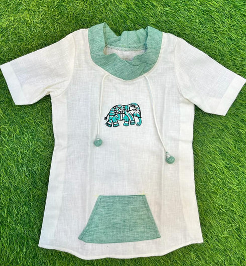 Boys Shirt with Green Linen Blend 