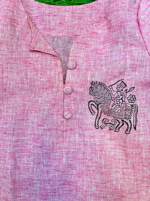 Boys Kurta Linen Blend – Block Printed