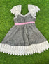 Girls Frock Grey 100% Linen Dress with Lace Sleeves