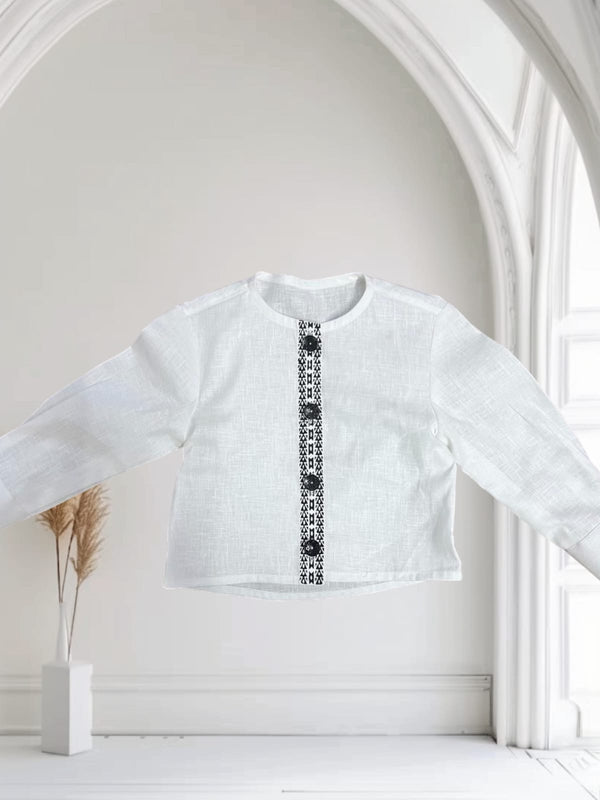 Girls' Full Sleeve Linen Blend Mandarin Collar Shirt