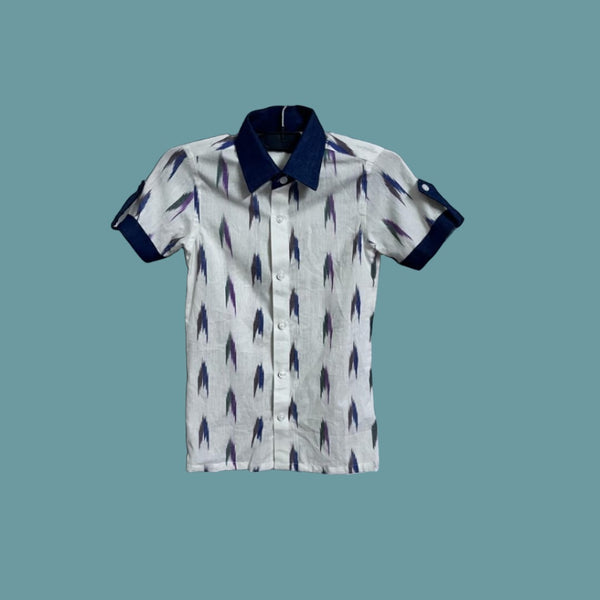 Shirt with Denim collar and Pochampally Ikat Cotton shirt for boys