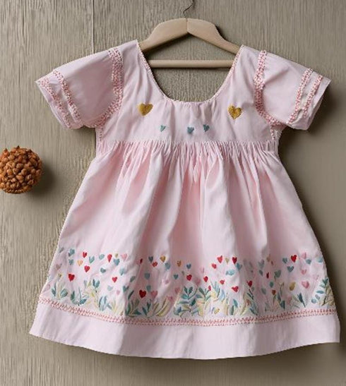 Cotton Embroidery Pink Frock Dress Kids (Ages 1 to 6)