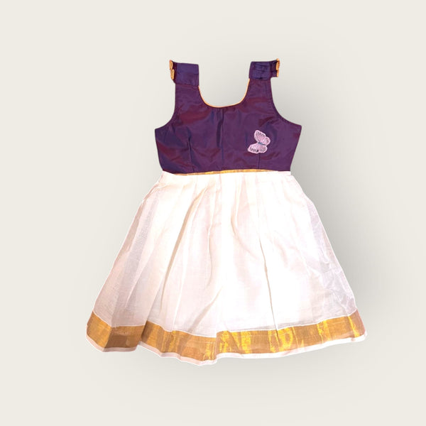 Kerala Set Mundu Silk Cotton Frock for Girls (1-4 Years)