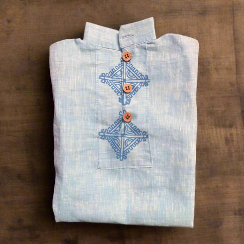 Pure Linen Block Print Blue Kurta for Boys (2-7 Years) | Premium Kidswear