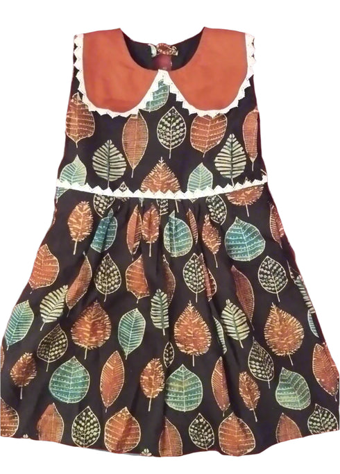 Ajrakh cotton frock with lace detail for girl aged 2 to 6 years