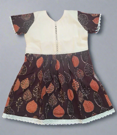 Traditional Ajrakh frock with soft cotton and lace border