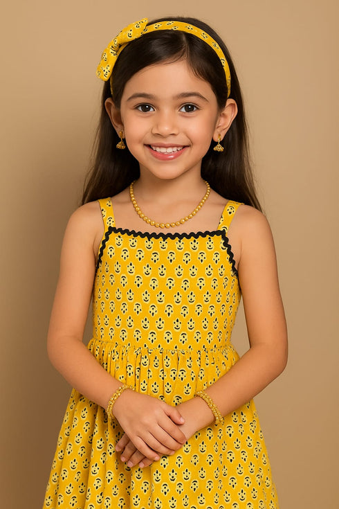 Ajrakh cotton frock with lace detail for girl aged 2 to 10 years