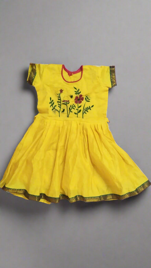 Kantha Embroidery Silk Cotton Frock for Girls | Floral Design Dress (2–6 Yrs)

