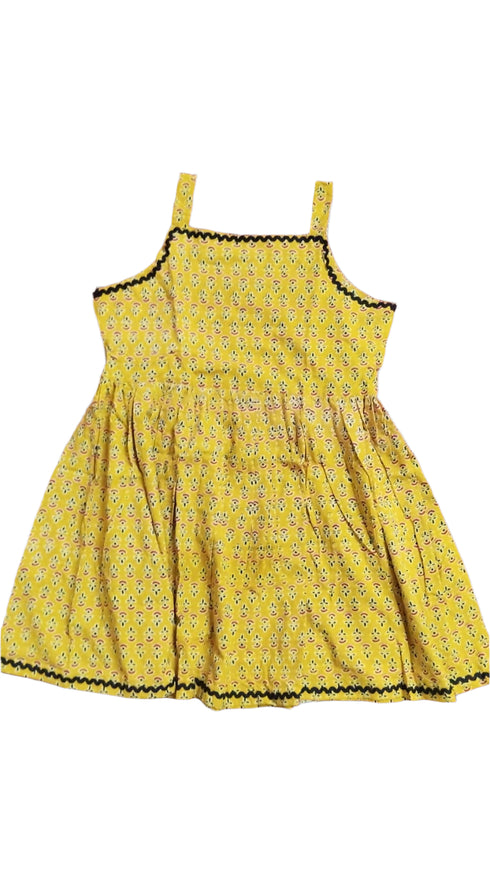Ajrakh cotton frock with lace detail for girl aged 2 to 10 years
