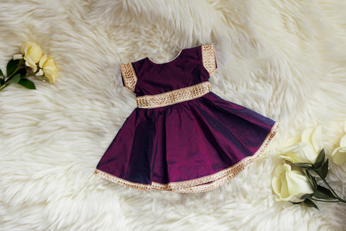 Kids Girls Plum Silk Cotton Dress Frock ( Ages 0 to 12)