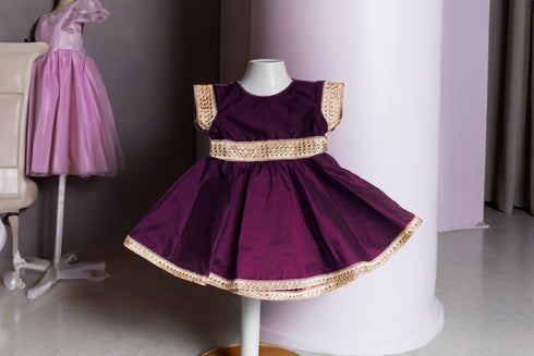 Kids Girls Plum Silk Cotton Dress Frock ( Ages 0 to 12)