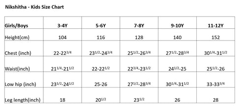 Kids size chart 