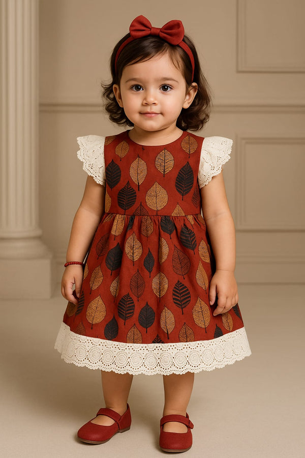 Ajrakh Cotton Frock with Lace for Girls (2–6 Years) – Handcrafted Ethnic Dress